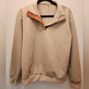 Womems Cream Quarter Button Swester Design Long Sleeve Size Small